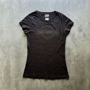 Harley Davidson Womens M Black Rhinestone Logo T Shirt Huntington WV USA